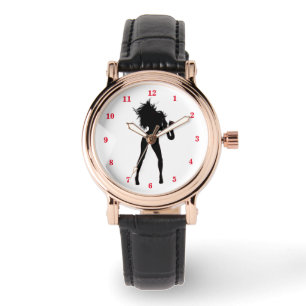 Lustige Uhr mit Saxophon spielendem Mädchen Jazz M