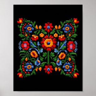 Lustige ukrainische Stickerei Traditionelle Blumen Poster