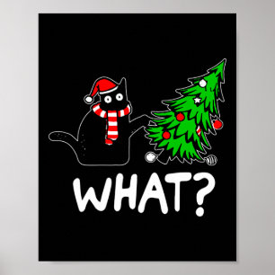 Lustige unartige schwarze Katze stößt Weihnachtsba Poster