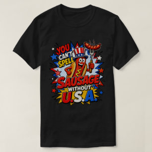 Lustige USA-Wurst-BBQ-Pun-patriotische Comic-Kunst T-Shirt