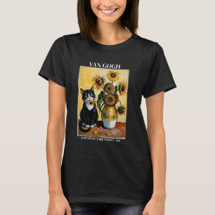 Lustige Van Gogh Sonnenblumen Schwarze Katze Meme T-Shirt