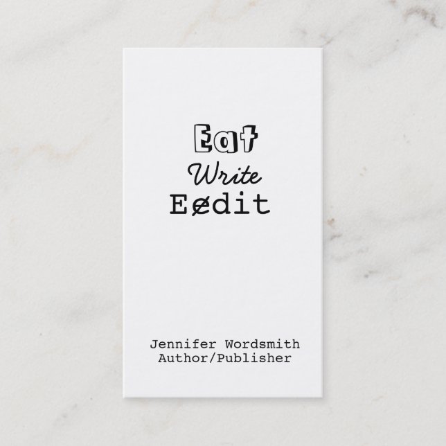 Lustige Verfasser-Visitenkarten essen schreiben Visitenkarte (Vorderseite)