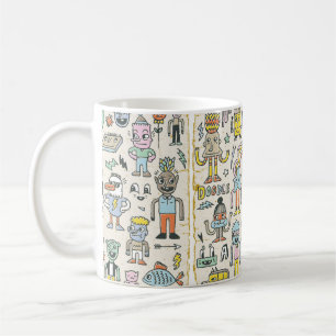 Lustige verrückte Doodle-Charaktere Set 2. Vintage Kaffeetasse
