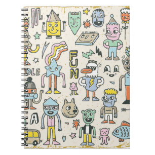 Lustige verrückte Doodle-Charaktere Set 2. Vintage Notizblock