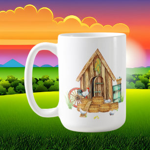 lustige, verrückte Hennenfrau fügt Text hinzu Kaffeetasse