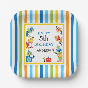 Lustige verrückte Roboter Geburtstag Papier Teller
