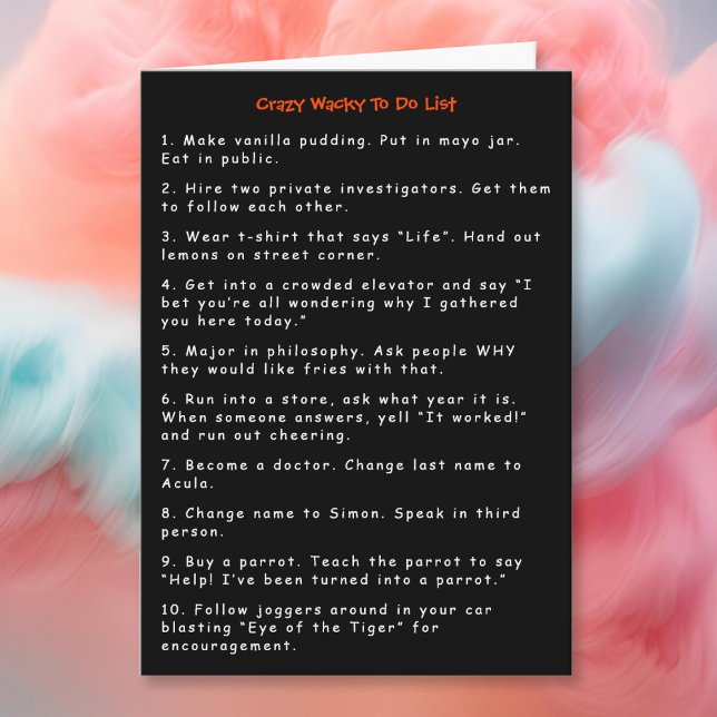 Lustige verrückte Wacky neues Jahr-Streiche, zum Karte (Funny Crazy Wacky New Year Pranks To Do List Humor Card)