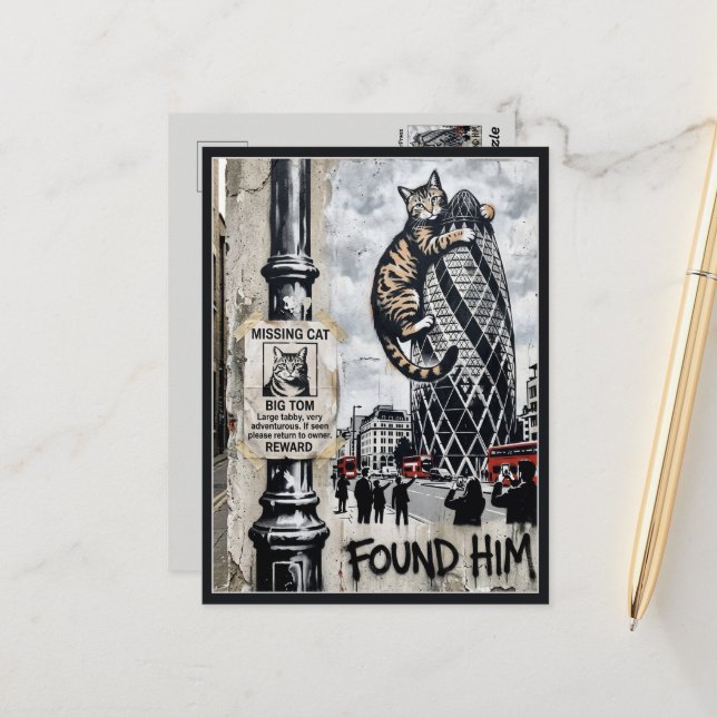 Lustige verschwundene Katze Postkarte (Vorderseite/Rückseite Beispiel)