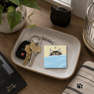 Lustige verspielte gelbe Tabby-Katze Morgens Humor Schlüsselanhänger