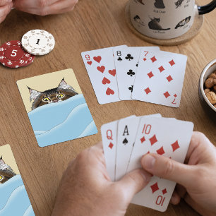 Lustige verspielte gelbe Tabby-Katze Morgens Humor Spielkarten