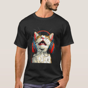 Lustige vibende Kitty-Katze hört Musik T-Shirt