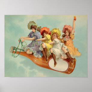 Lustige viktorianische Frauen trinken Bier Poster