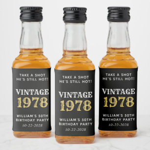 Lustige Vintage 50. Geburtstag Schwarz Alkoholflaschenetikett