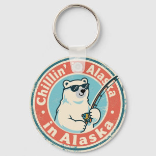 Lustige Vintage-Alaska Chillen Eisbär Angeln Schlüsselanhänger