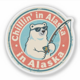 Lustige Vintage-Alaska Chillin Eisbär Angeln Aufkleber