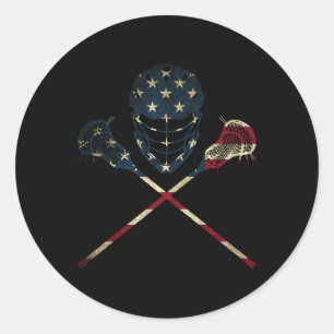 Lustige Vintage-Amerikanische-Flagge Lacrosse USA Runder Aufkleber