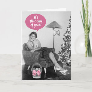 Lustige Vintage-Dame-Osterkarte aus den 50er Jahre Karte