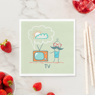 Lustige Vintage-Fernsehdoodle-Figur Serviette