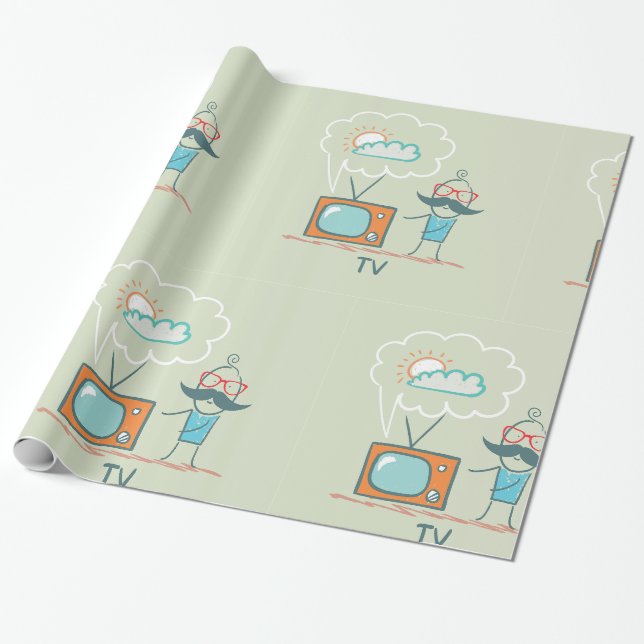 Lustige Vintage-Fernsehsymbol-Figur Geschenkpapier (Ungerollt)