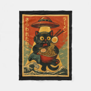 Lustige Vintage-Gaming-Katze Gamer Ramen Ufo Japan Fleecedecke
