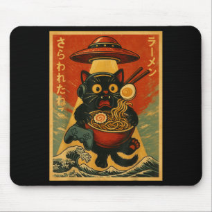 Lustige Vintage-Gaming-Katze Gamer Ramen Ufo Japan Mousepad