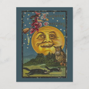Lustige Vintage-Halloween-Illustration einer Eule Postkarte