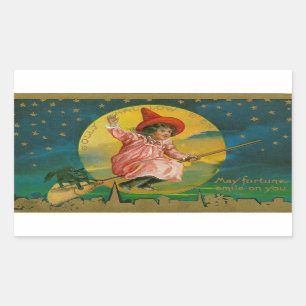 Lustige Vintage Hexe Halloweens Rechteckiger Aufkleber