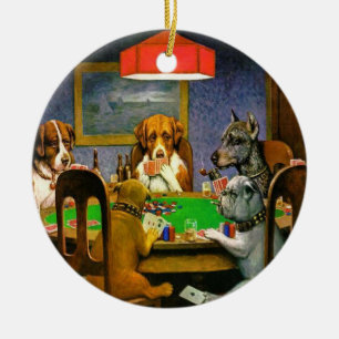 Lustige Vintage Hunde, die Poker spielen Keramikornament