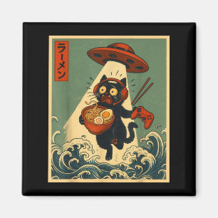 Lustige Vintage-Japanische-Anime-Katze-Gamer-Ramen Magnet
