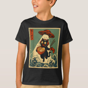 Lustige Vintage-Japanische-Anime-Katze-Gamer-Ramen T-Shirt