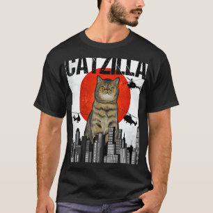 Lustige Vintage-Japanische Catzilla Exotische Kurz T-Shirt