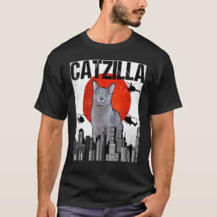 Lustige Vintage-Japanische Catzilla-Russisch-Blau- T-Shirt