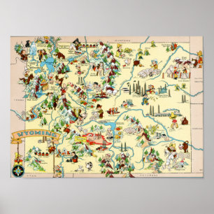 Lustige Vintage Karte Wyomings Poster
