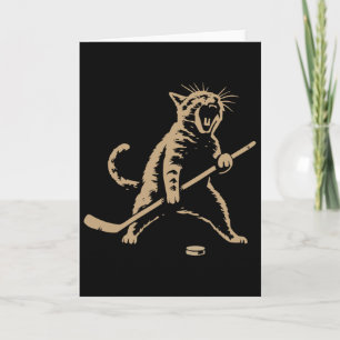 Lustige Vintage-Katze spielt Eishockey-Puck Cool S Karte