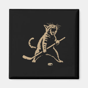 Lustige Vintage-Katze spielt Eishockey-Puck Cool S Magnet