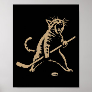 Lustige Vintage-Katze spielt Eishockey-Puck Cool S Poster