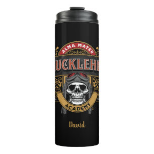 Lustige Vintage-Knucklehead-Akademie-Schädel Thermosbecher