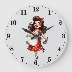 Lustige Vintage-Kochdame Große Wanduhr