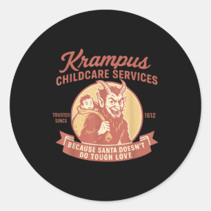 Lustige Vintage-Krampus-Kind-Transportdienste Froh Runder Aufkleber