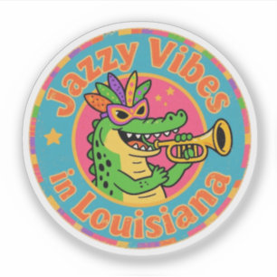 Lustige Vintage-Louisiana-Alligator-Mardi-Gras-Jaz Aufkleber