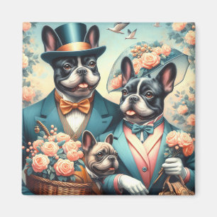 Lustige Vintage-Malerei einer französischen Bulldo Magnet