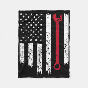 Lustige Vintage-Mechaniker-Müde-Amerikanische-Flag Fleecedecke