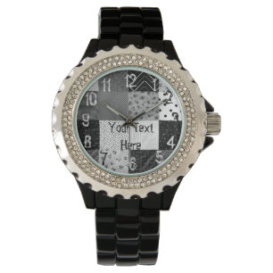 lustige Vintage Schwarz-Weiß-Patchwork-Plätze Armbanduhr