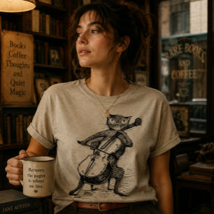 Lustige Vintage-Schwarze Katze spielt Cello-Instru T-Shirt