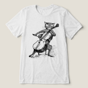 Lustige Vintage-Schwarze Katze spielt Cello-Instru Tri-Blend Shirt