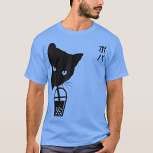 Lustige Vintage-Schwarze Katze trinkt Boba-Bubble- T-Shirt