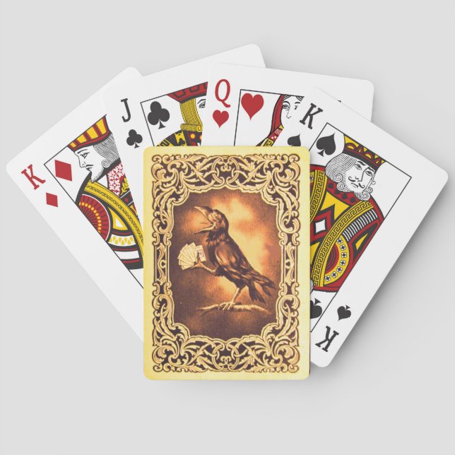 Lustige Vintage Schwarze Krähe spielt Spielkarten (Rückseite)