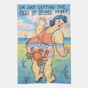 Lustige Vintage-Strand Humor-Krebs-Attack-Illustra Geschirrtuch