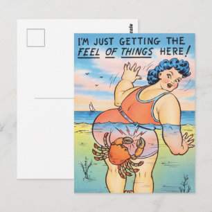 Lustige Vintage-Strand Humor-Krebs-Attack-Illustra Postkarte