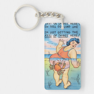 Lustige Vintage-Strand Humor-Krebs-Attack-Illustra Schlüsselanhänger